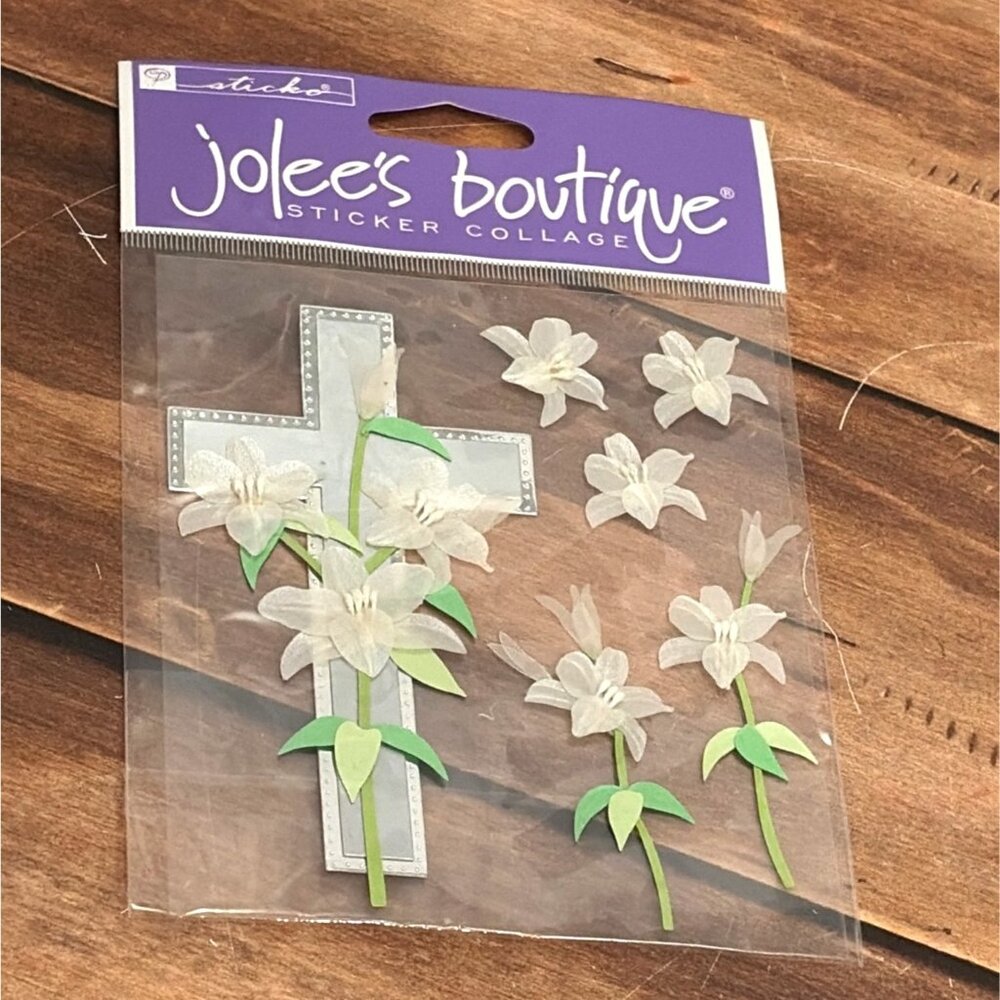 JOLEES BOUTIQUE SP-JB-054 CROSS & LILLIES STICKER COLLAGE EMBELLISHMENT